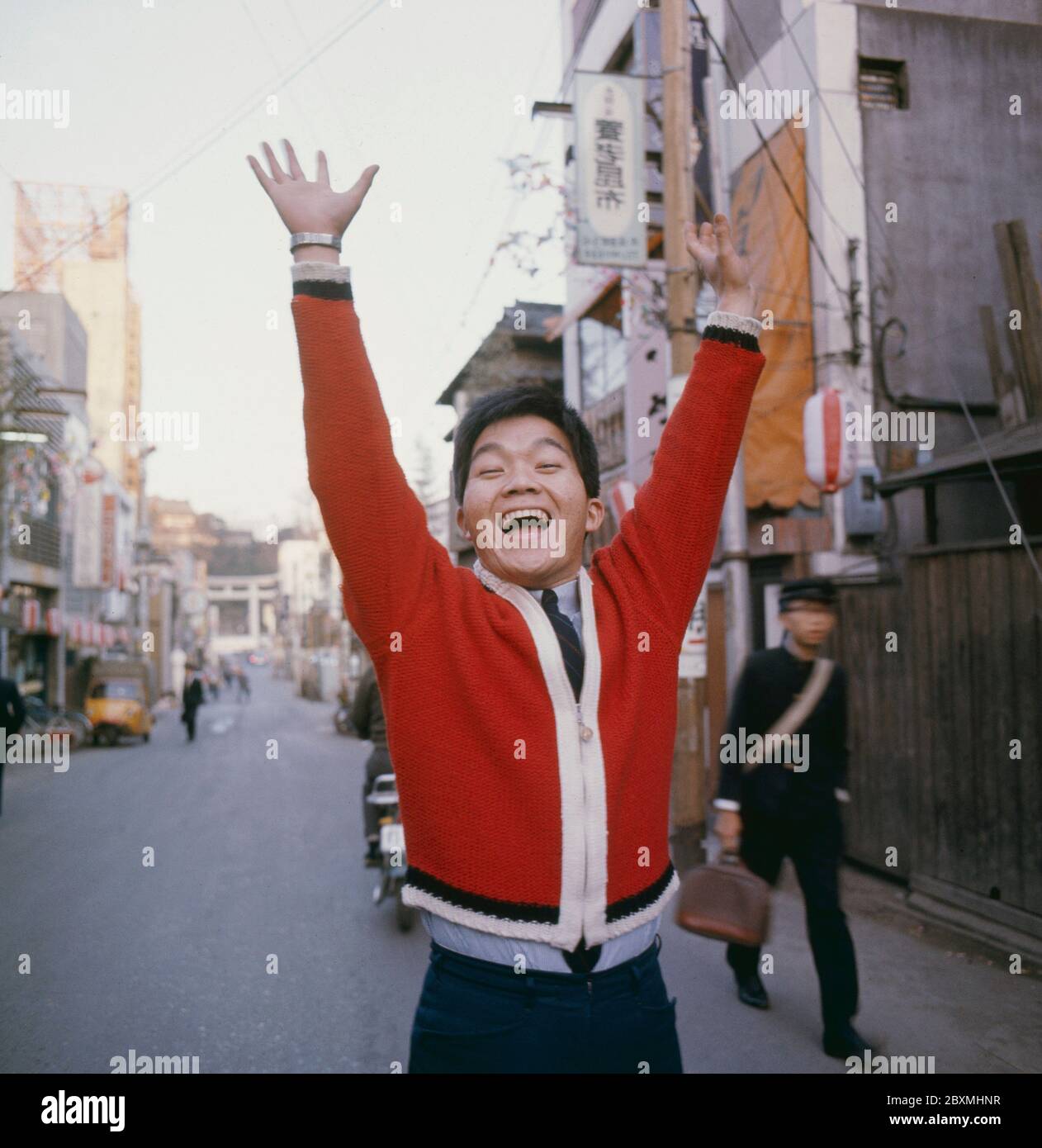 Kyu Sakamoto. (1941-1985) Japanese singer, best known outside Japan for his international hit song 'Ue o Muite Aruko' (known as 'Sukiyaki' in English-speaking markets), which was sung in Japanese and sold over 13 million copies. It reached number one in the United States Billboard Hot 100 in June 1963, making Sakamoto the first Asian recording artist to have a number one song on the chart. Stock Photo