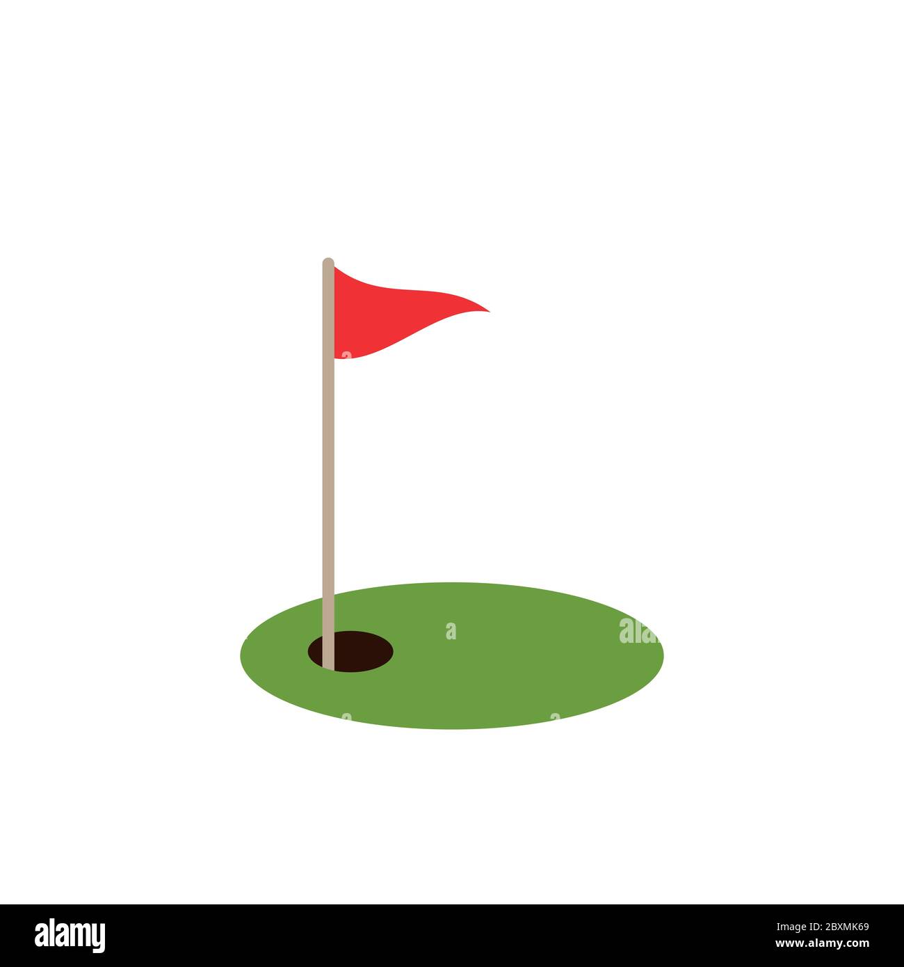 golf red flag on green grass and hole. Isolated on white background