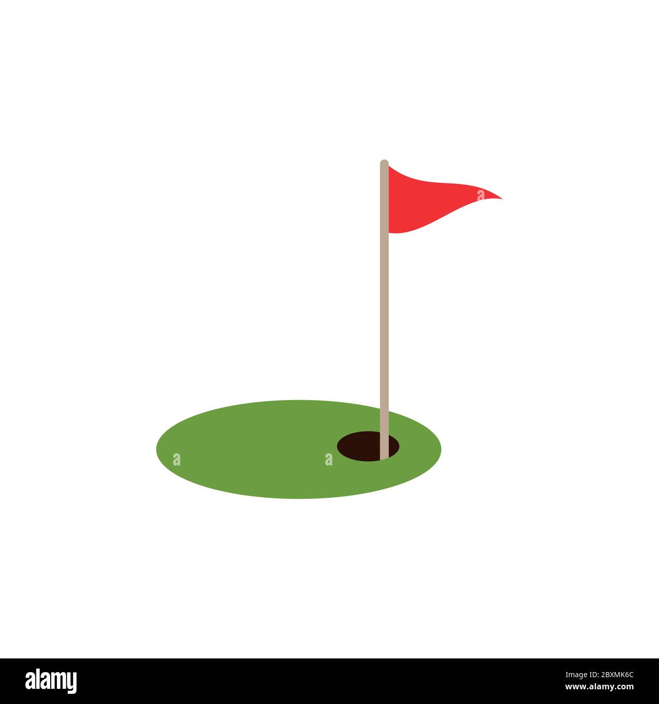 golf red flag on green grass and hole. Isolated on white background ...