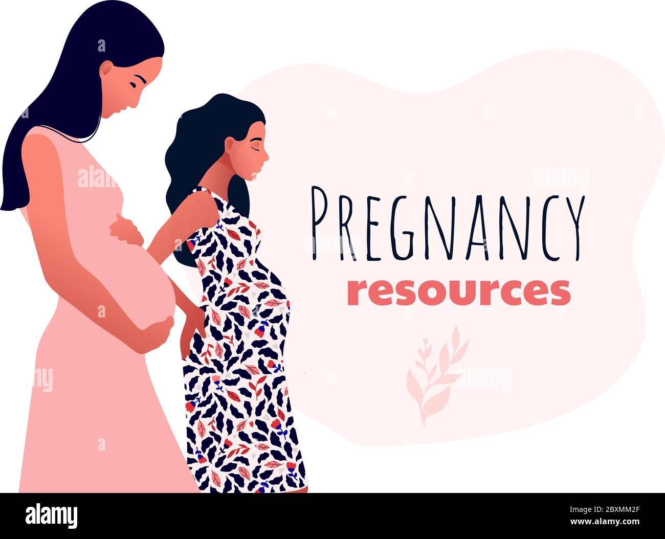 Pregnancy resources type. Sad pregnant female characters.  Stock Vector