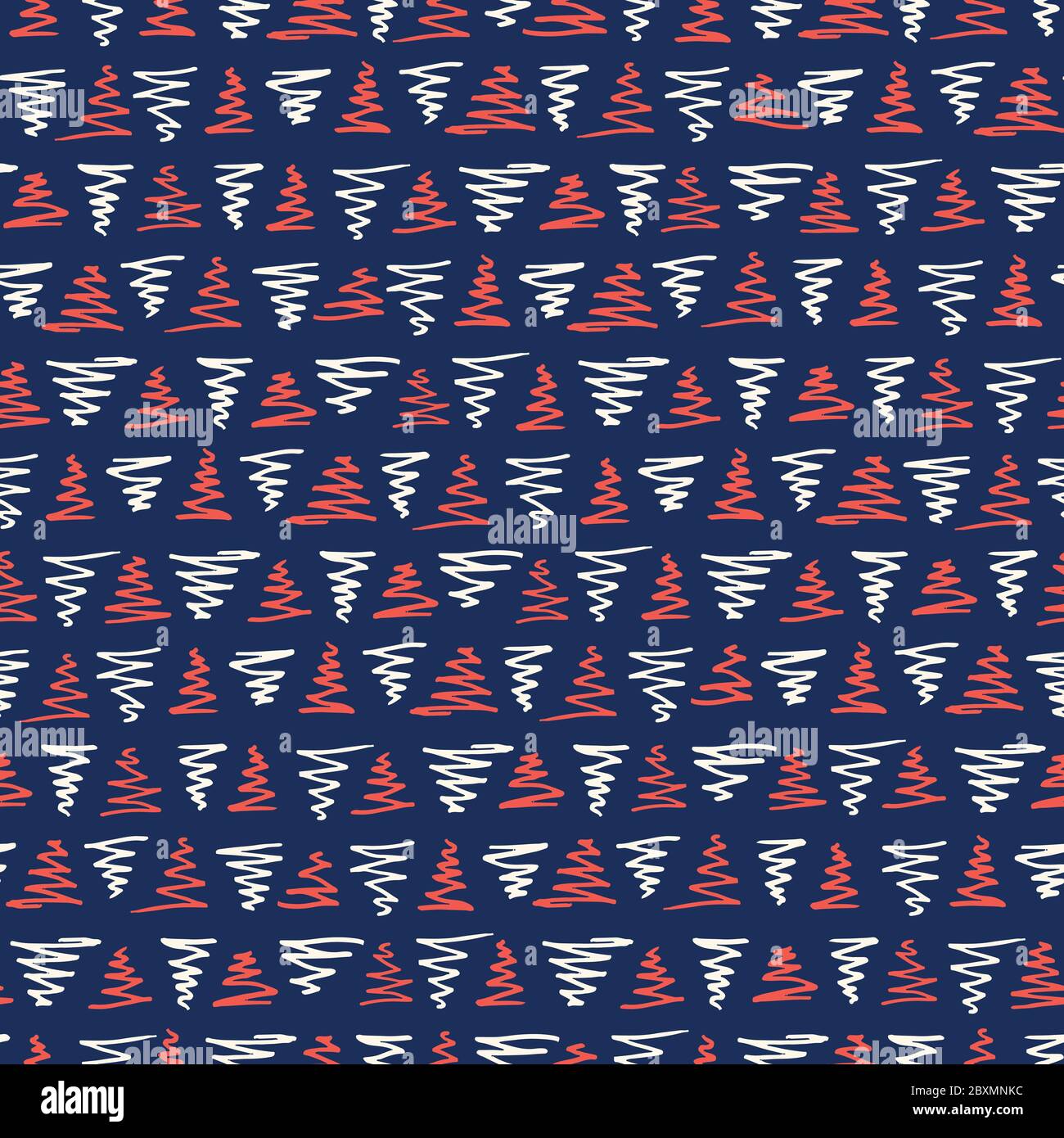 Playful Bule White and Red Geometric Vector Seamless Pattern with Hand-Drawn Triangles Stock Vector
