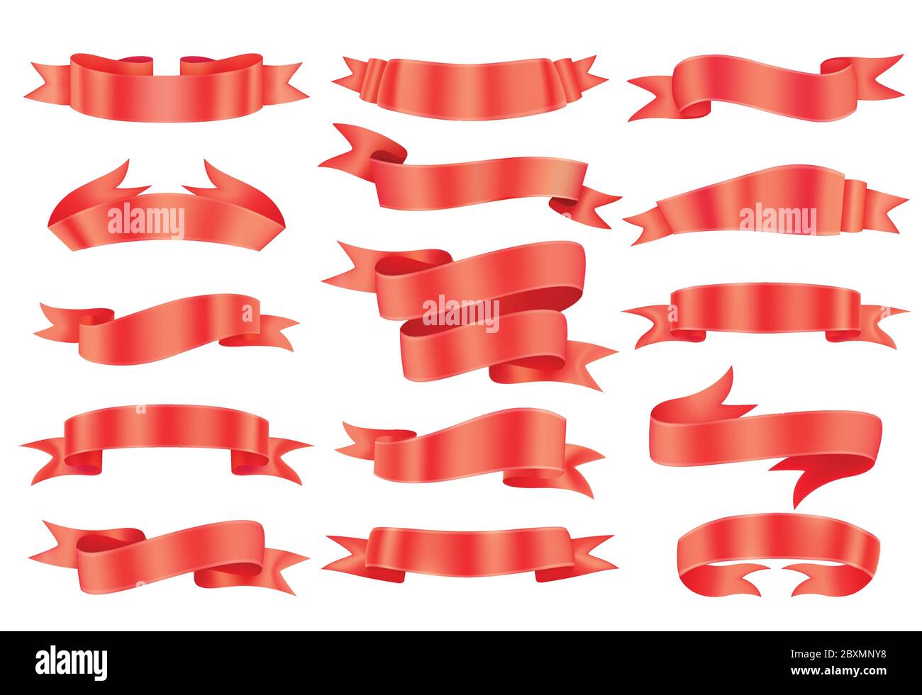 Red ribbon banners collection. Vector illustration for advertising luxury style. Stock Vector
