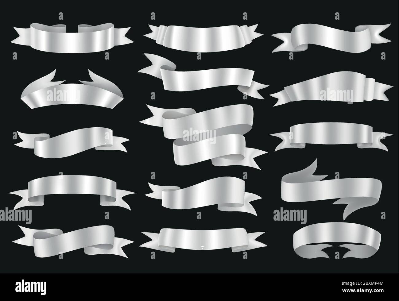 Silver ribbon banners collection. Vector illustration for advertising luxury style. Stock Vector