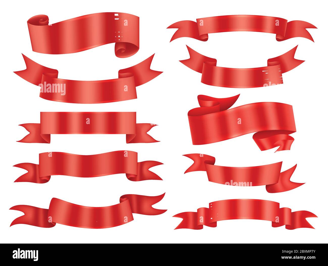 Red ribbon banners collection. Vector illustration for advertising luxury style. Stock Vector