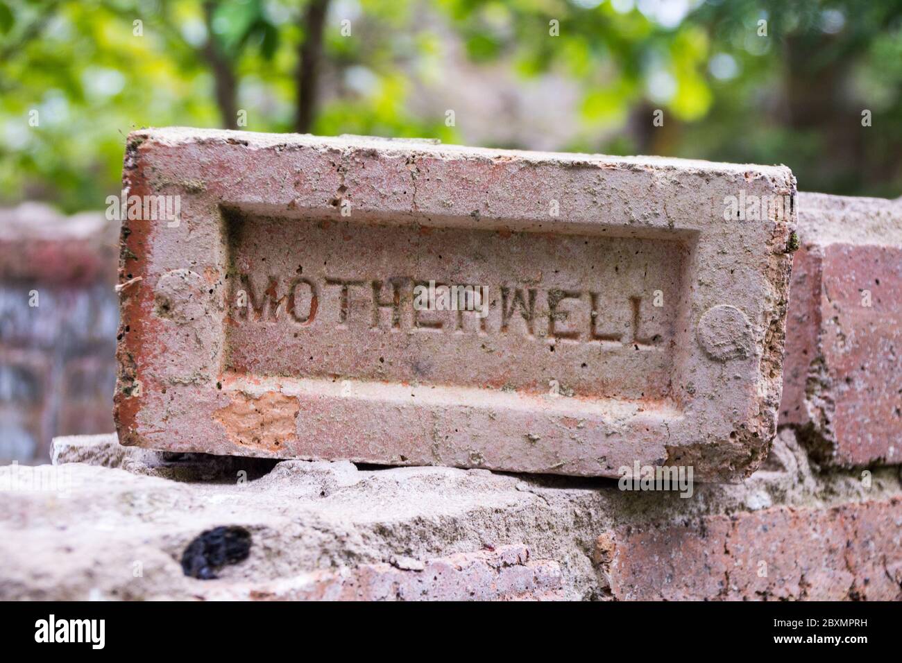 Common Burnt Red Clay Brick with Engraved City Name 'Motherwell' Stock Photo Alamy