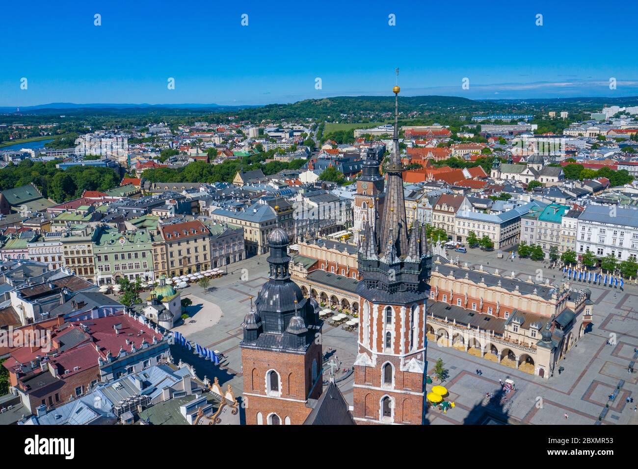 Krakow Old Town Aerial View. Main Market Square (Rynek), old cloth hall