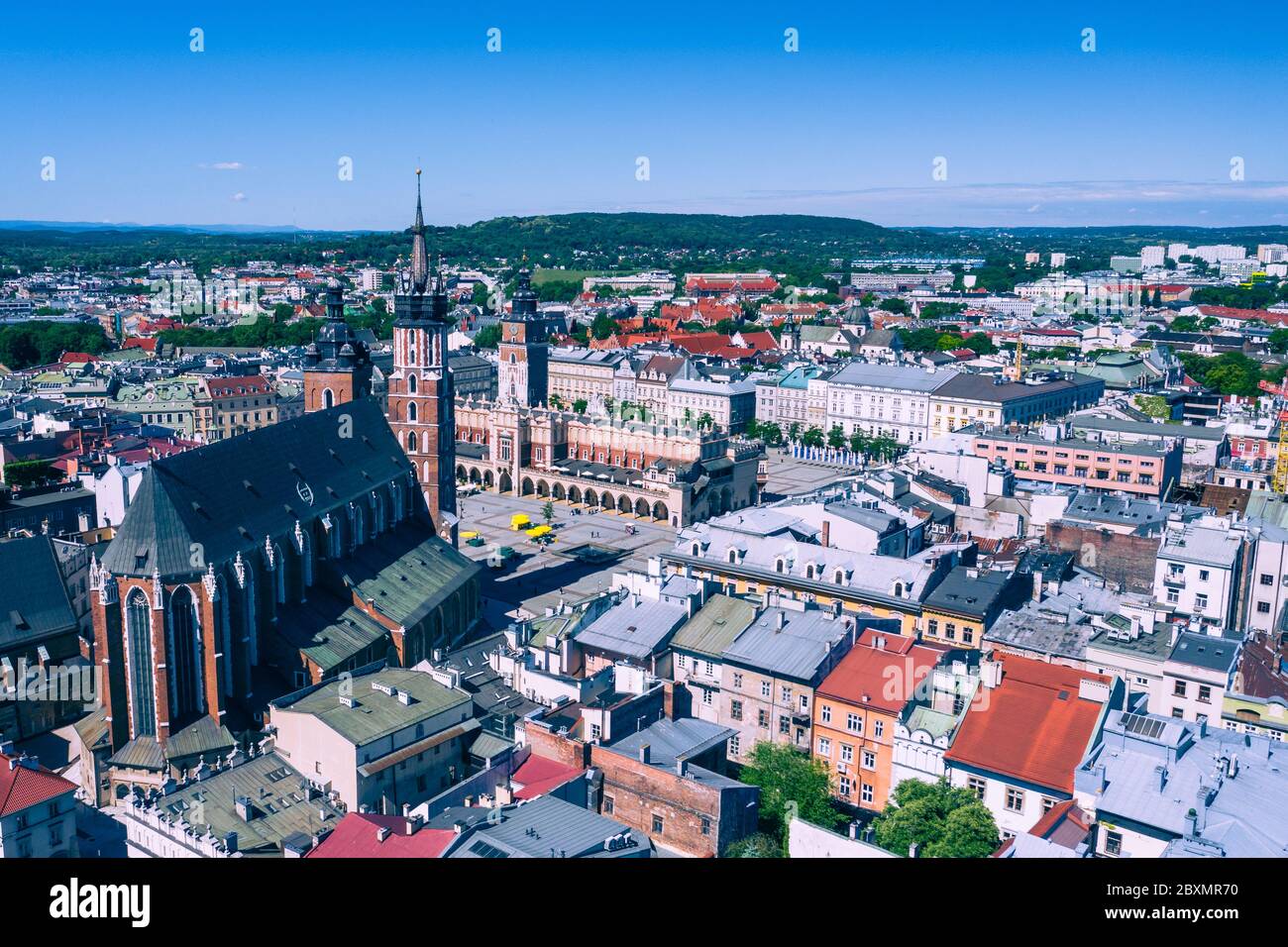 Krakow Old Town Aerial View. Main Market Square (Rynek), old cloth hall