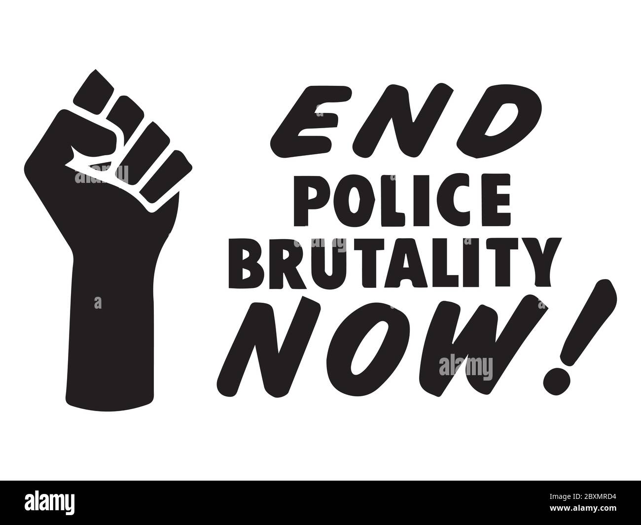 End Police Brutality Now Text with Fist. Illustration depicting End Police Brutality Now with BLM Fist. Black Lives Matter. Black and White EPS Vector Stock Vector