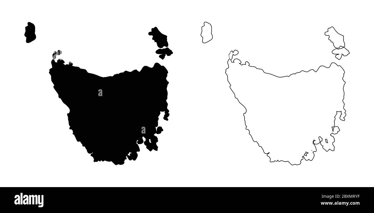 Map of Tasmania Australia. Black and outline maps. EPS Vector File. Stock Vector