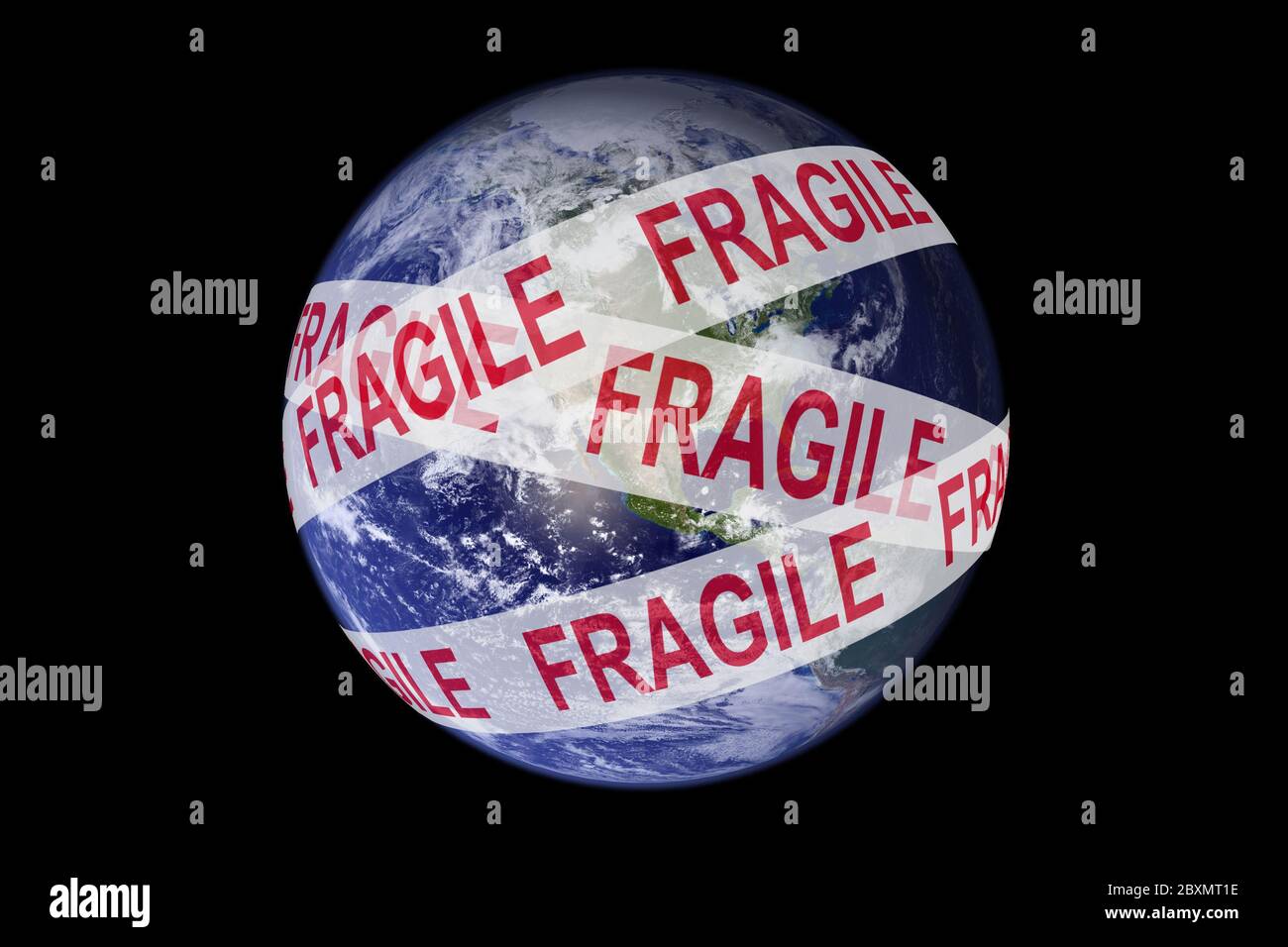 Earth wrapped in fragile tape.  Environmental awareness, ecology concept. Elements of this image furnished by NASA Stock Photo