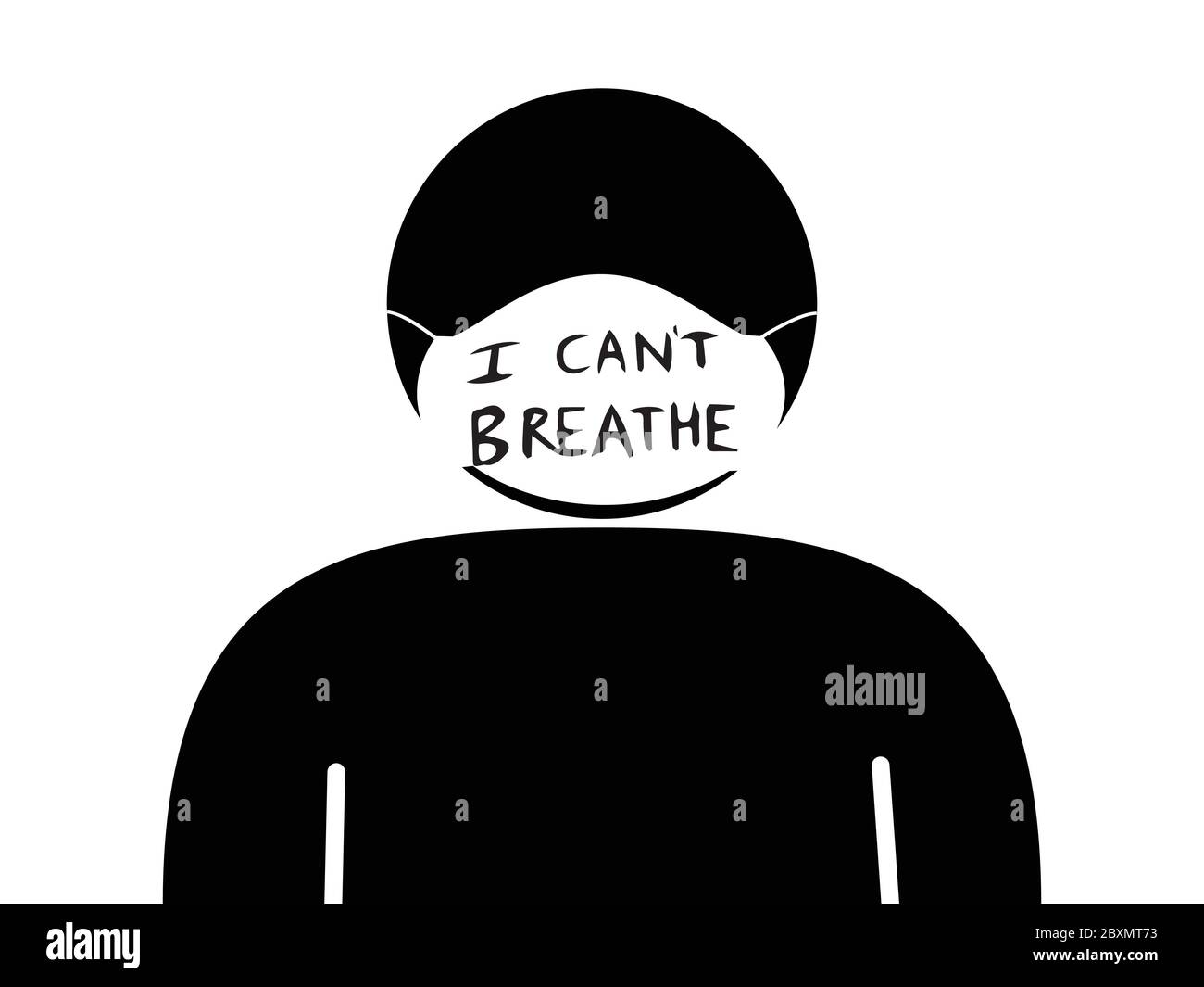 Stick Figure Mask I Can't Breath. Pictogram Illustration Depicting Top Half Stick Figure with Mask text I can't Breath. Black and white EPS Vector Fil Stock Vector