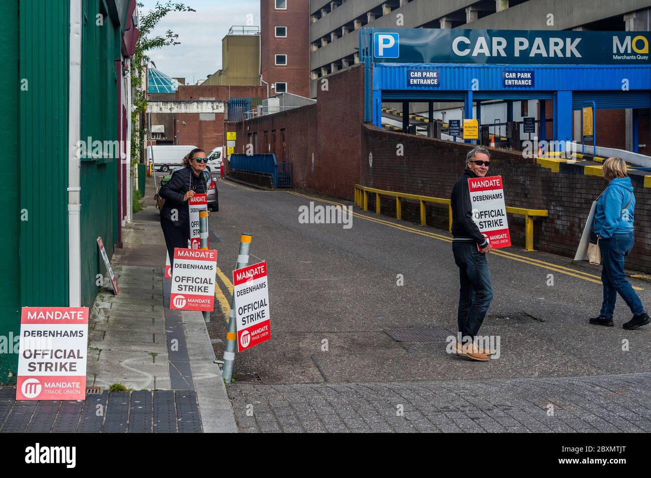 Cork, Ireland. 8th June, 2020. Sacked Debenhams workers from the Cork City store were still picketing the delivery entrance today. The staff are protesting in an attempt to garner a redundancy package from the company, which has gone into liquidation. Credit: AG News/Alamy Live News Stock Photo