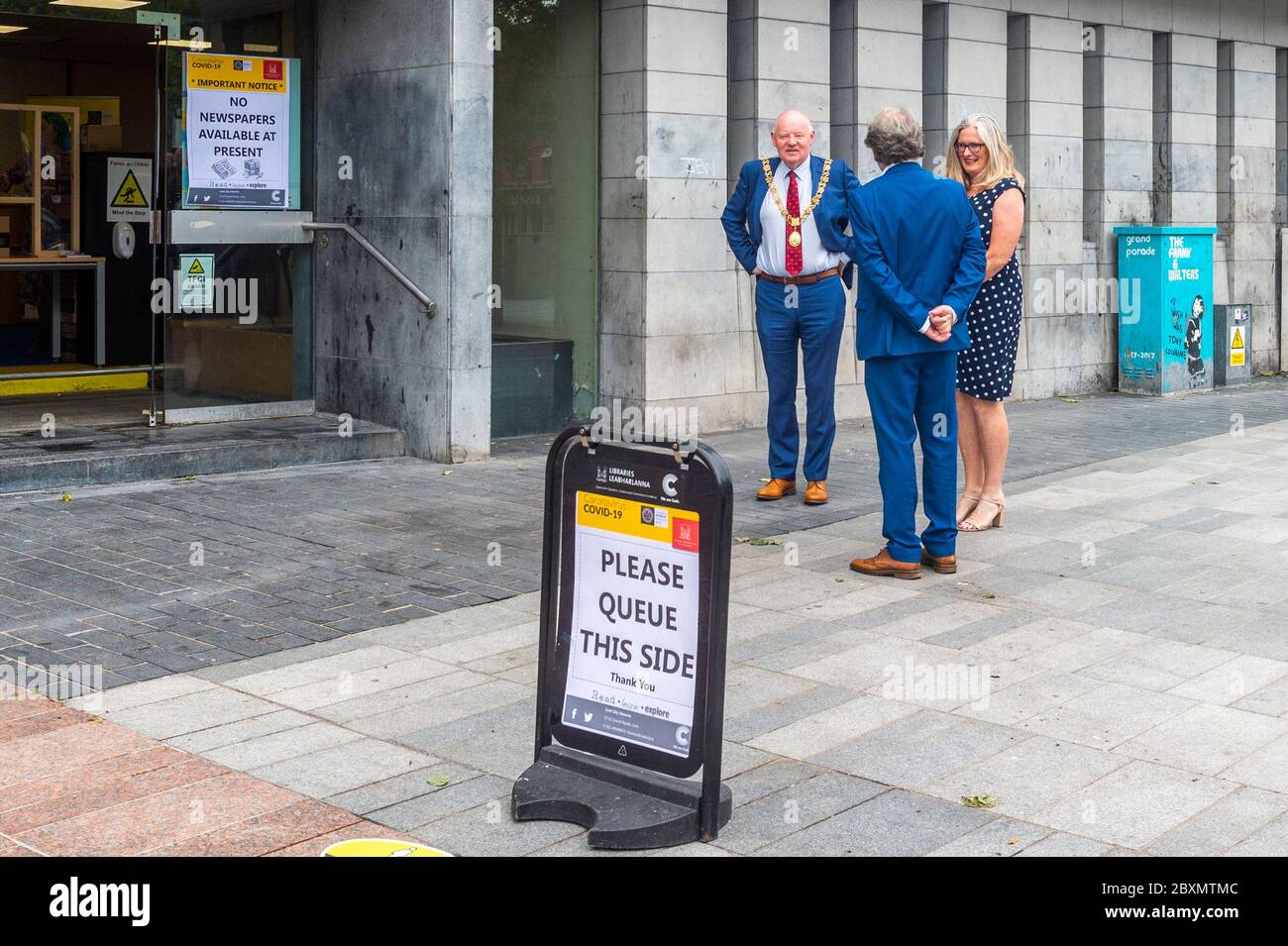 Cork, Ireland. 8th June, 2020. Many shops in Ireland are re-opening today after a 3 month closure due to the Covid-19 pandemic. Cork City Library re-opened today on a limited basis on Grand Parade, Cork. The Lord Mayor of Cork, Cllr. John Sheehan attended the re-opening. Credit: AG News/Alamy Live News Stock Photo