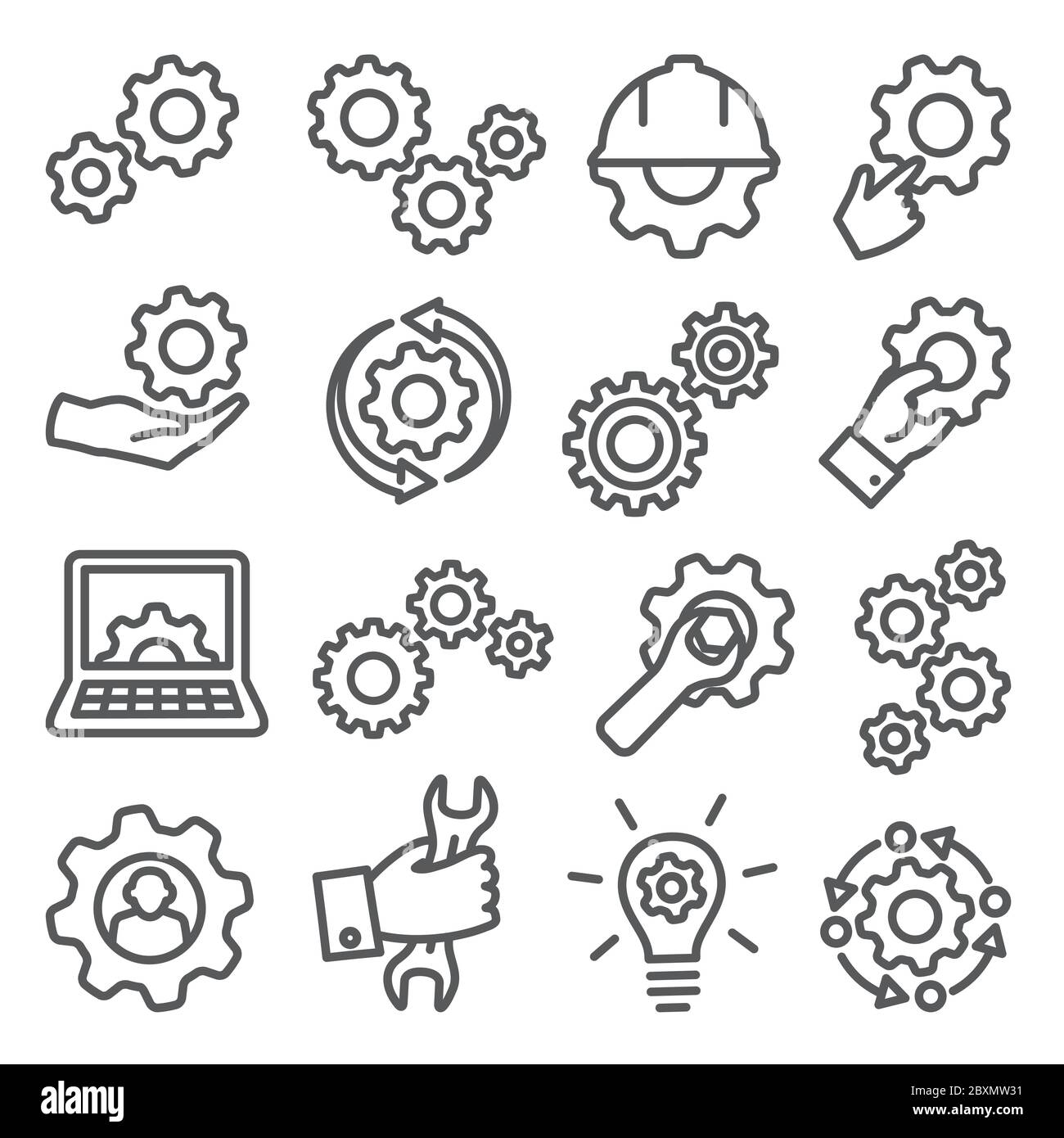 Gear line icons set on white background Stock Vector Image & Art Alamy