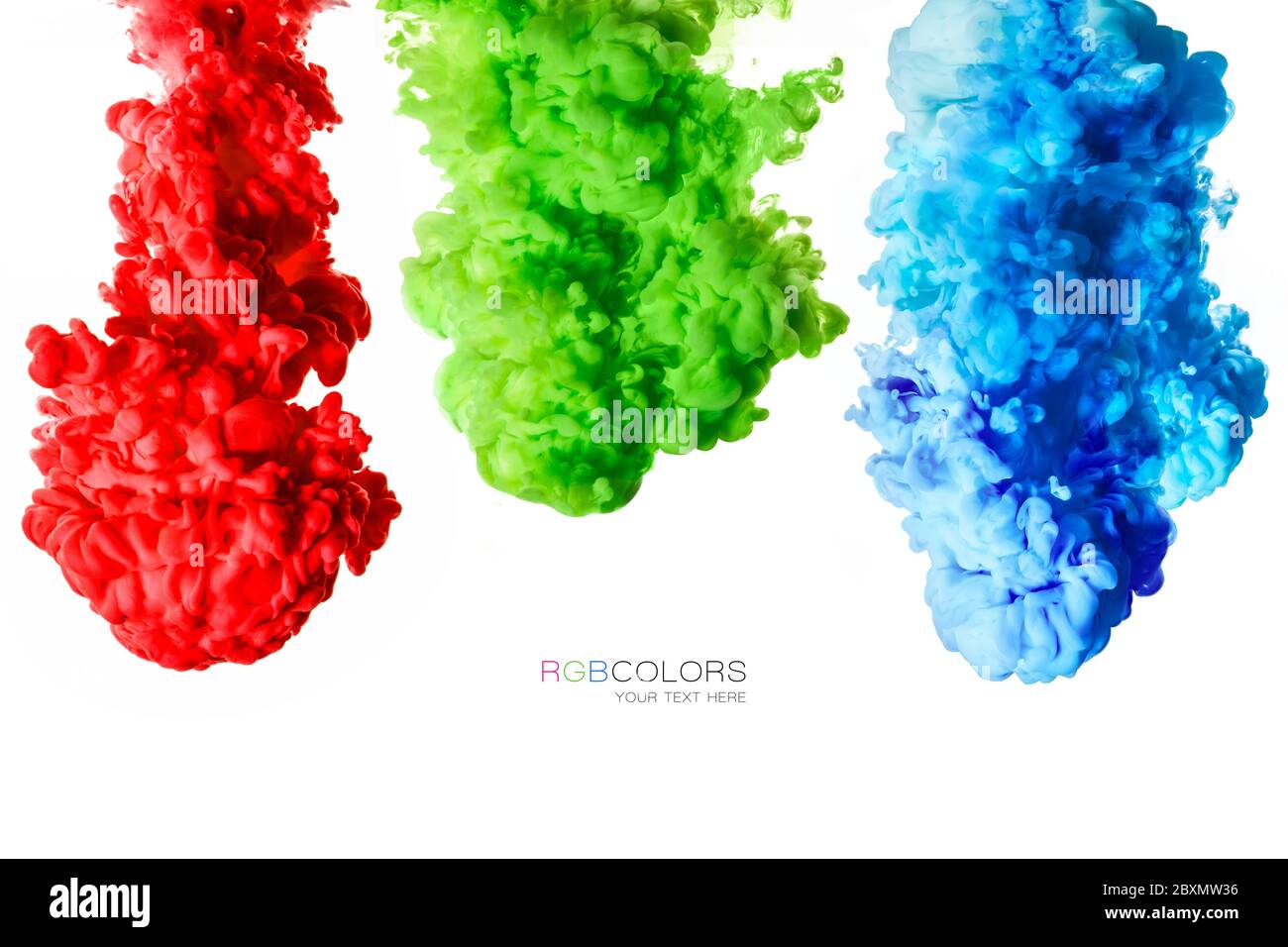 Colorful inks in water isolated on white background. Paint texture. Rainbow of colors Stock Photo
