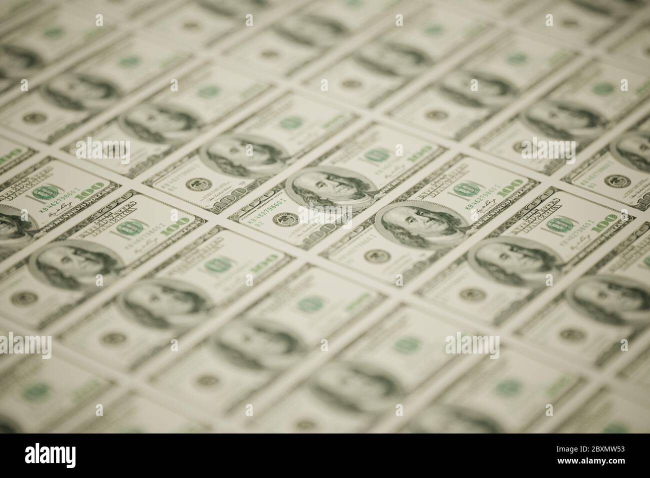 Money printing 100 dollar banknotes. 3d rendering illustration Stock Photo