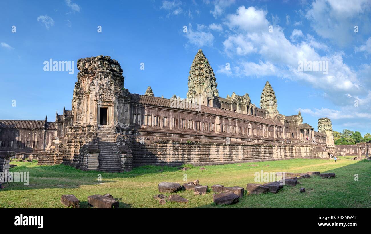 Angkor Wat (Constructed: Early-Mid 12th century, King/Patron: Suryavaman II, Religion: Hinduism) Angkor Wat is surrounded by a moat and an exterior wa Stock Photo