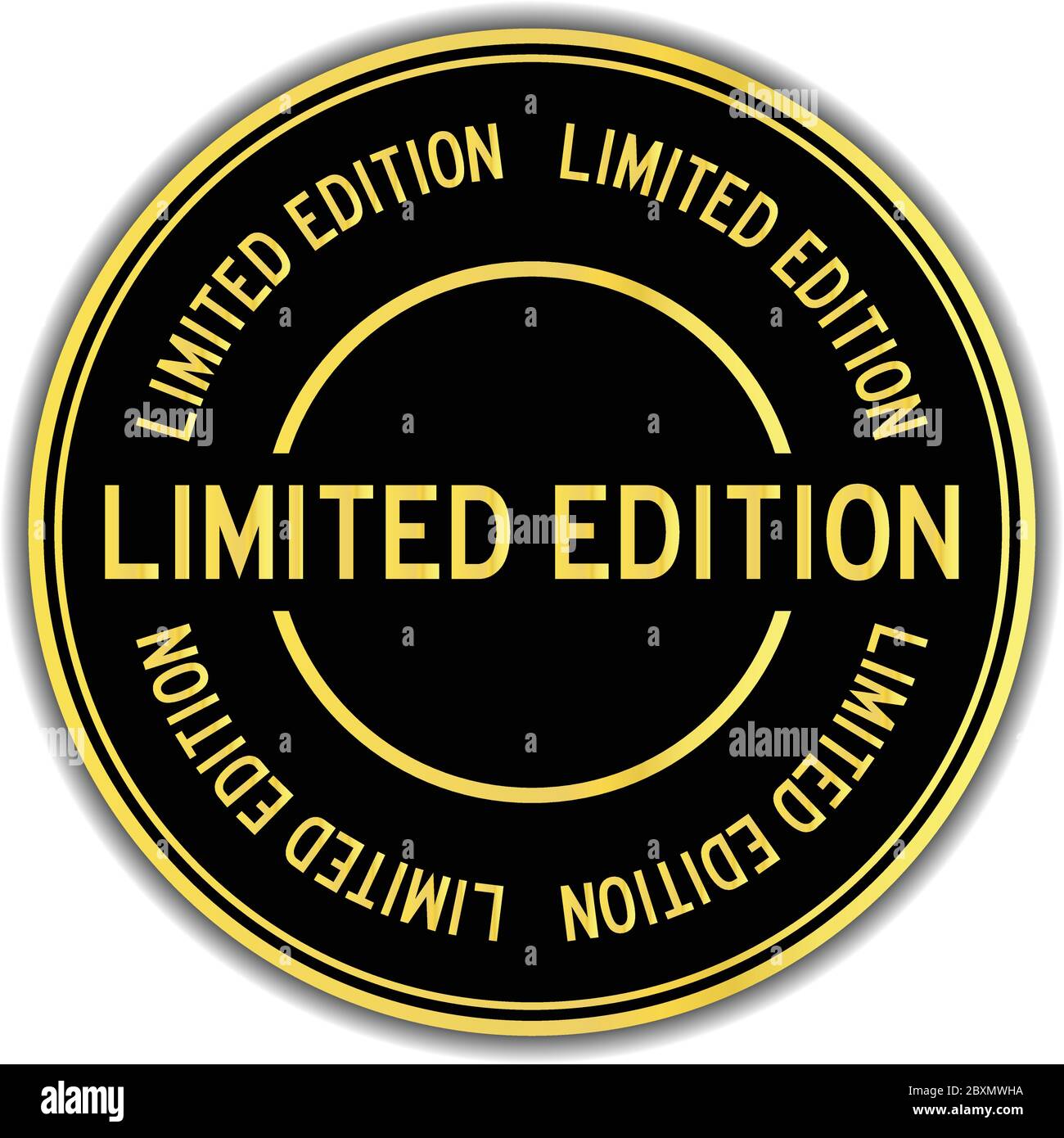 Black and gold color limited edition word round seal sticker on white ...
