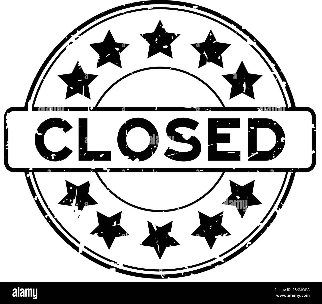 Grunge black closed word with star icon rubber seal stamp on white