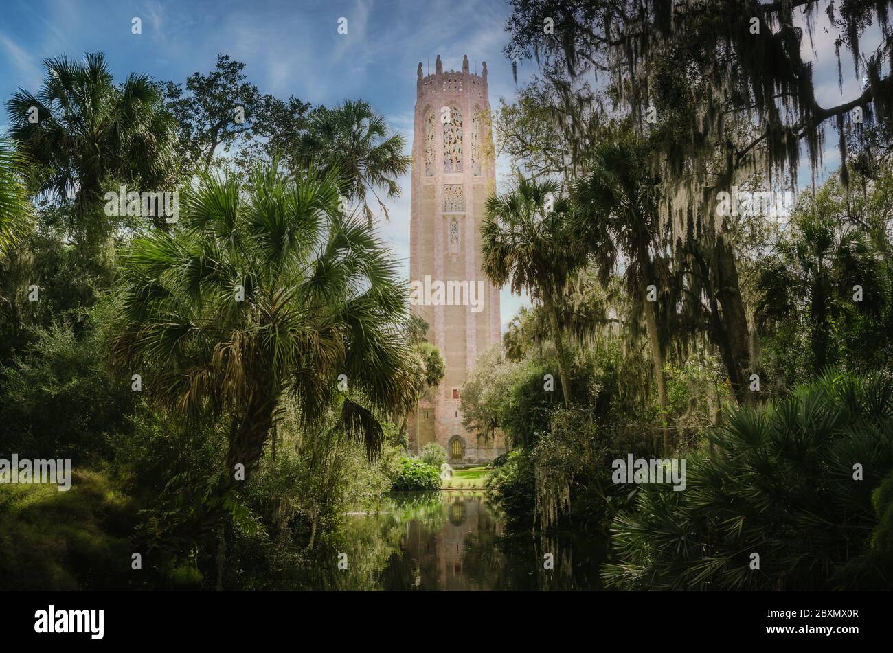 Singing Tower is built upon Iron Mountain, one of the highest points of Florida peninsular. It contains the 60-bell carillon set and the largest caril Stock Photo