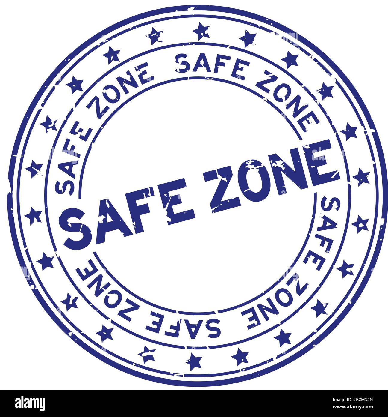 Grunge blue safe zone word round rubber seal stamp on white background