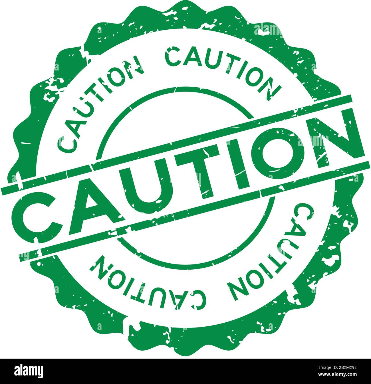 Grunge green caution word round rubber seal stamp on white background Stock Vector
