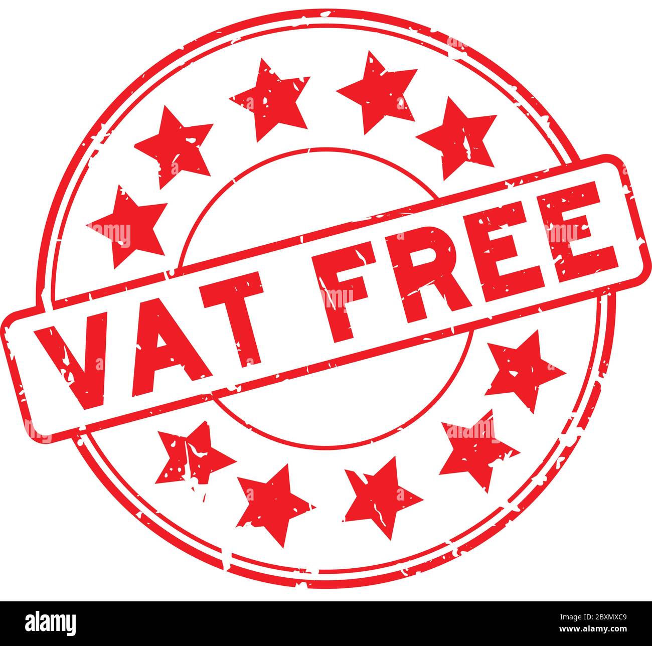 Grunge red vat free word with star icon round rubber seal stamp on