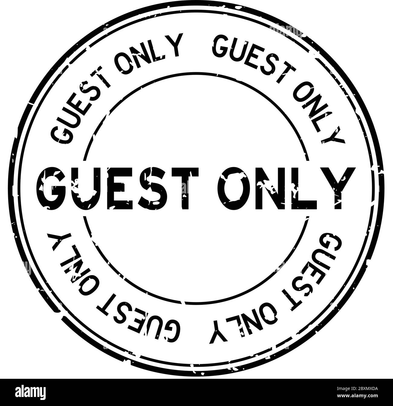 Grunge black guest only word round rubber seal stamp on white ...