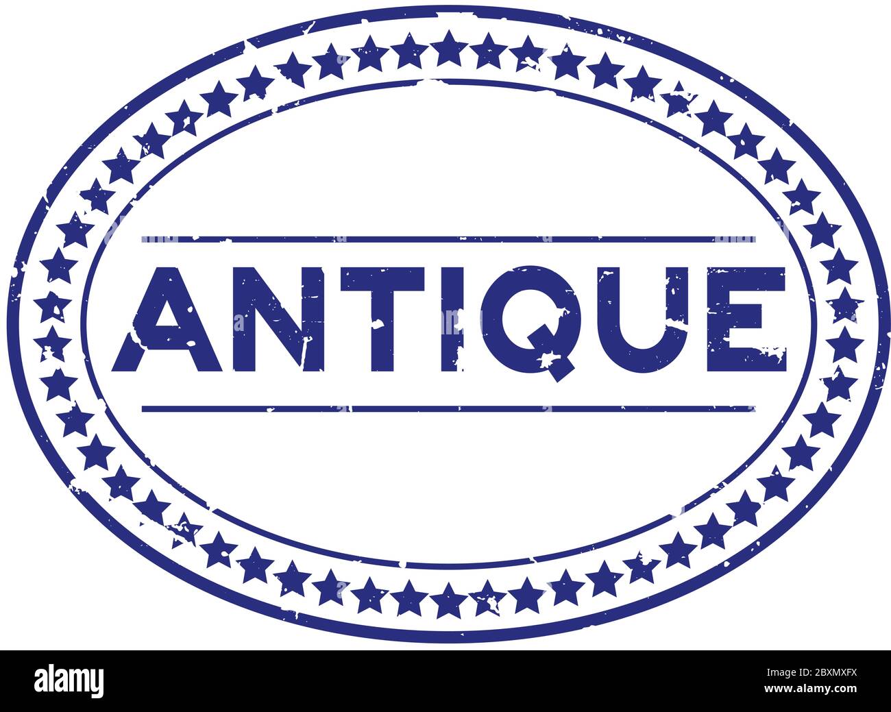 Grunge blue antique word oval rubber seal stamp on white background ...