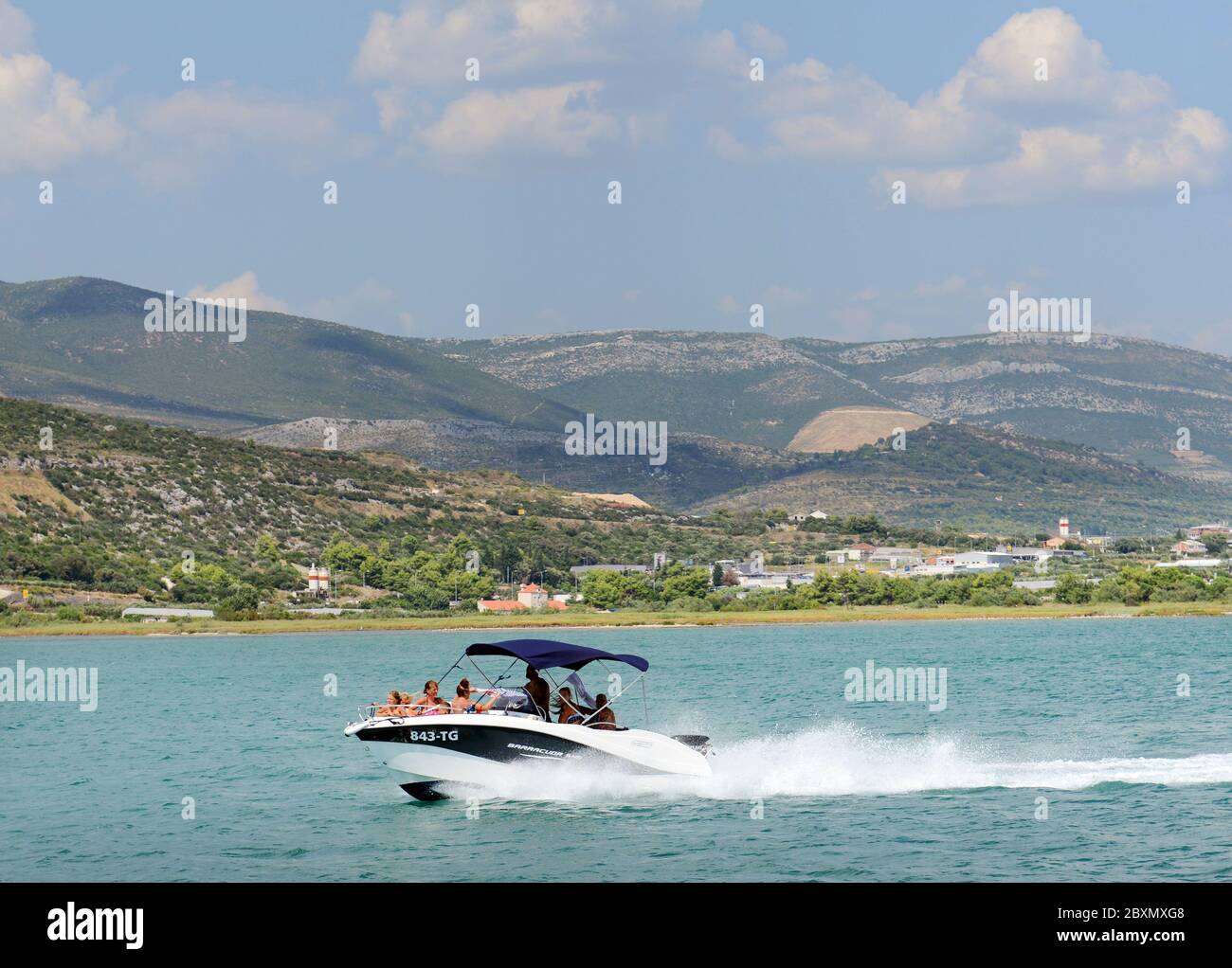 A boat trip on the Kaštela-viken ( Kastela Bay ) between Split and Trogir, Croatia. Stock Photo