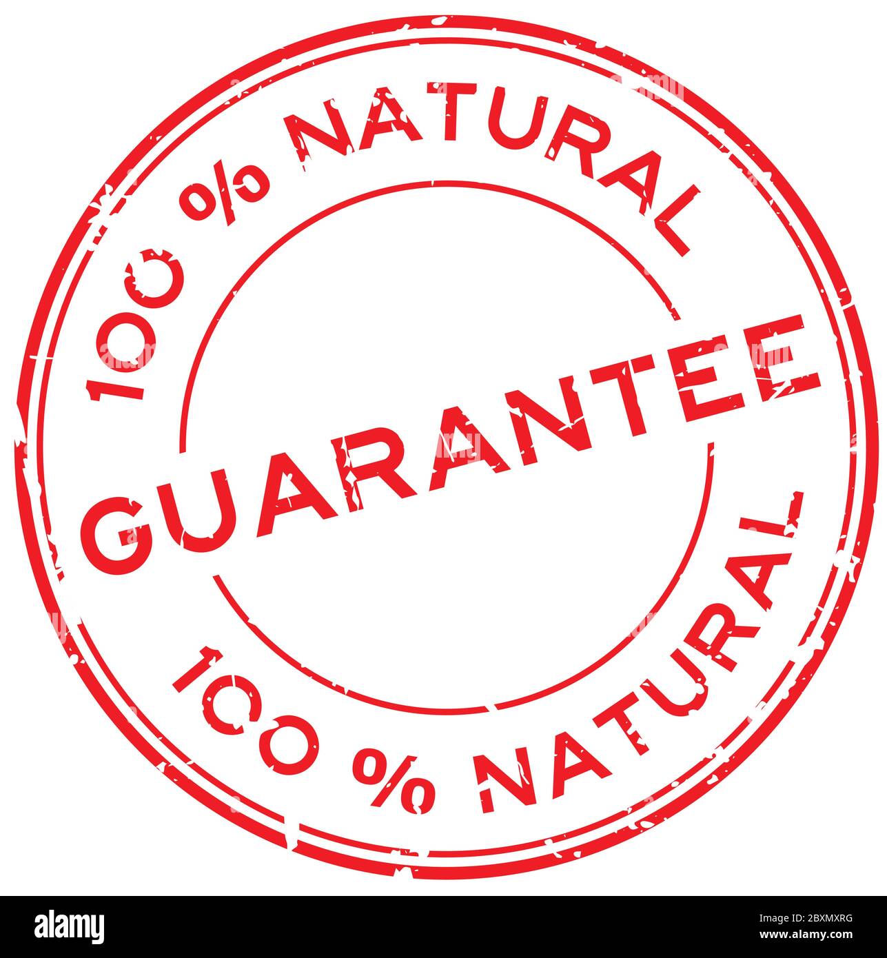 Grunge red 100 percent natural guarantee round rubber seal stamp on ...