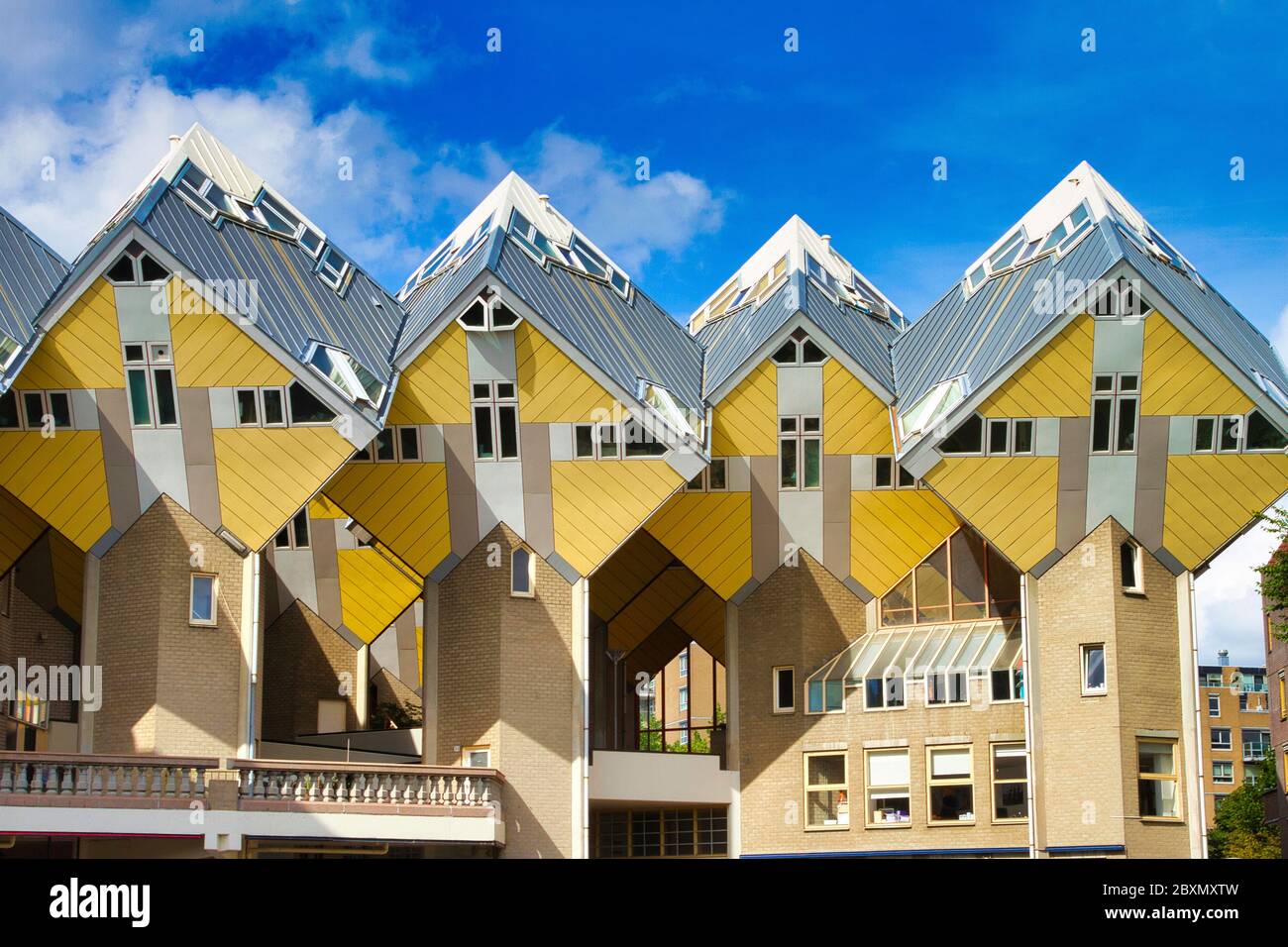The Cube Houses in Rotterdam near Blaak Station - Netherlands - Kubuswoningen - Houses were designed architect Piet Blom Stock Photo