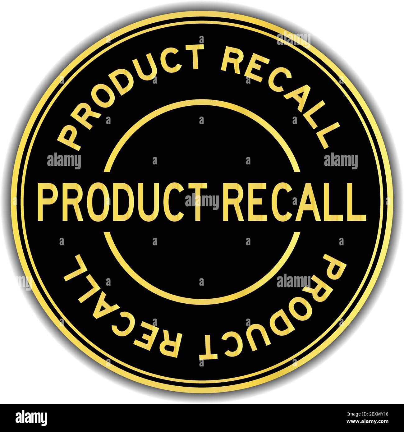 Black and gold color word product recall round seal sticker on white ...