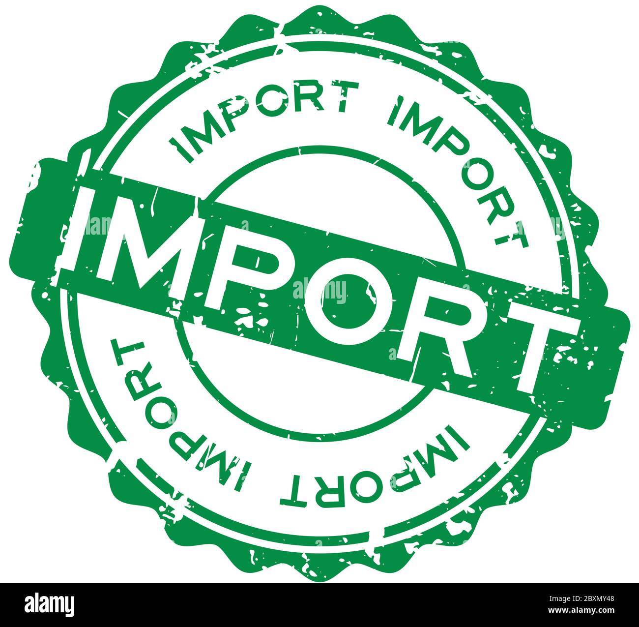 Grunge green import word round rubber seal stamp on white background Stock Vector
