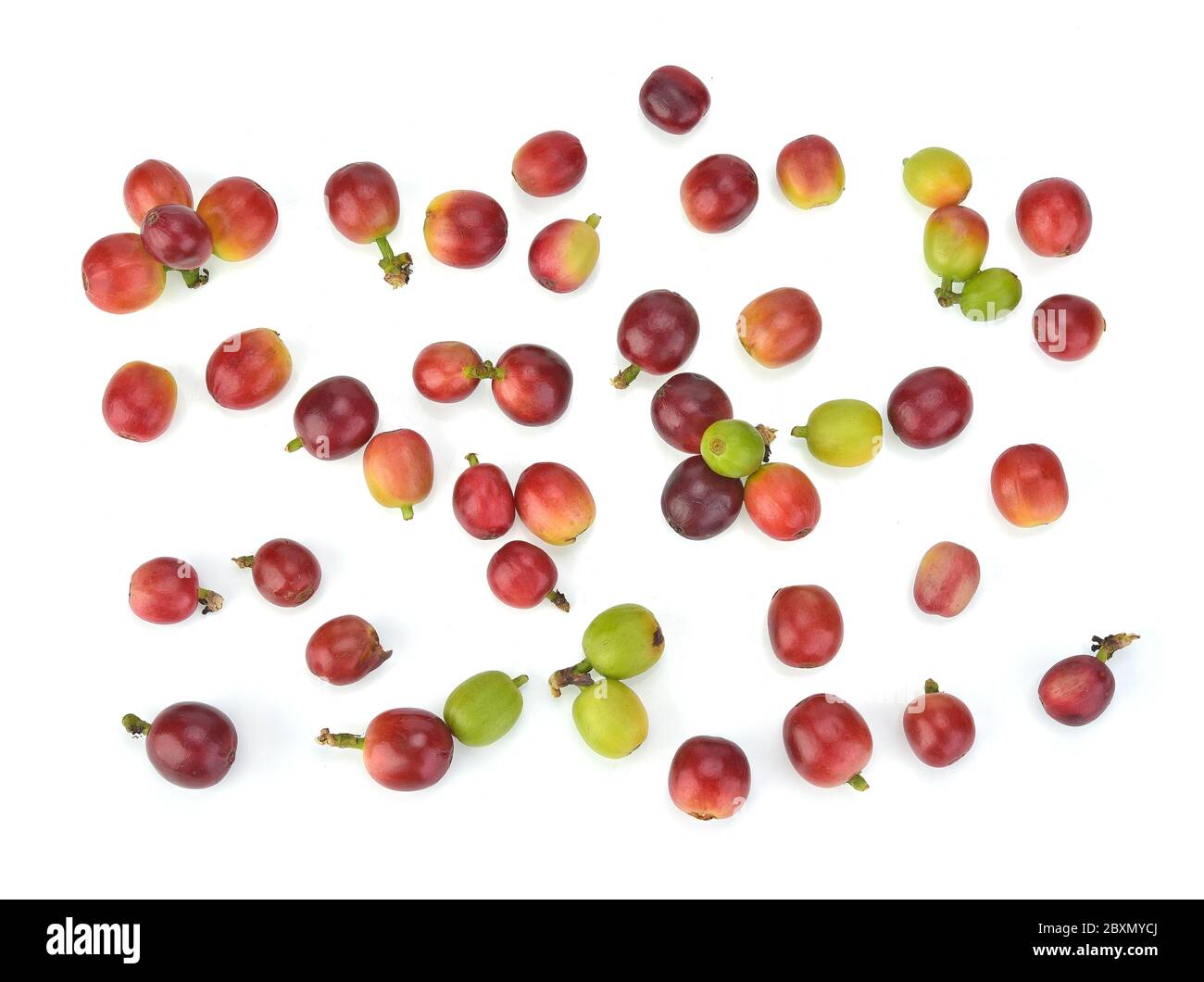 Top view of Fresh coffee beans isolated on a white background Stock Photo