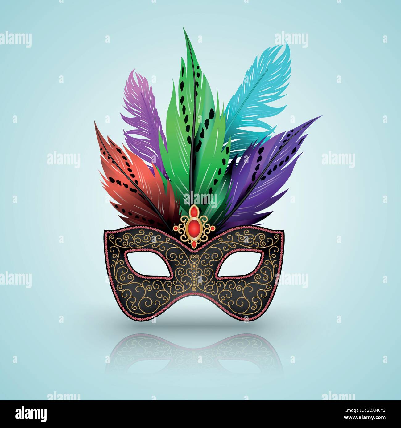 Gold mask carnival with feather vector illustration for carnival festival Stock Vector