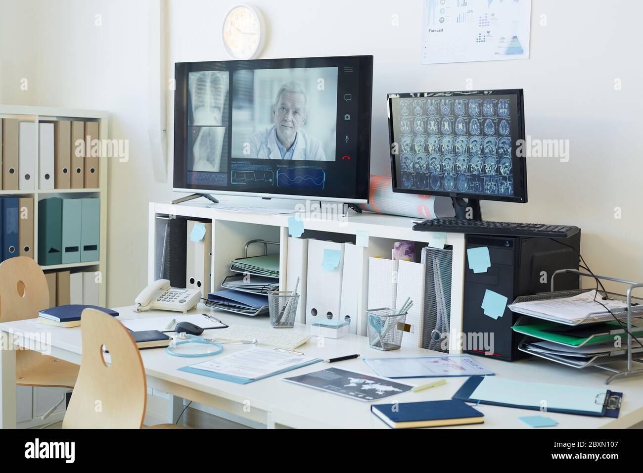 Background image of modern computer equipment for telemedicine and ...