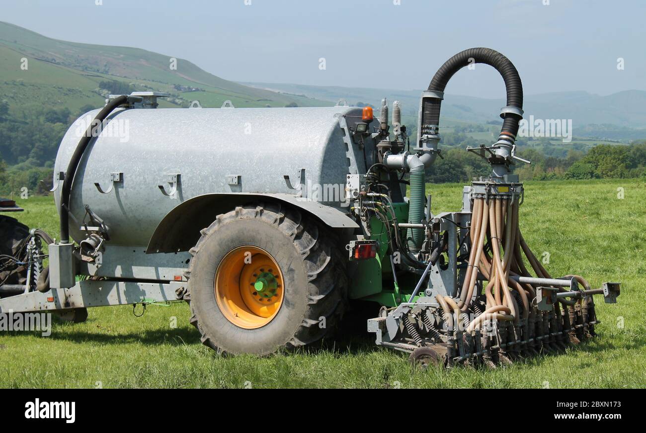 An Agricultural Farm Slurry Tanker with Shallow Injector. Stock Photo