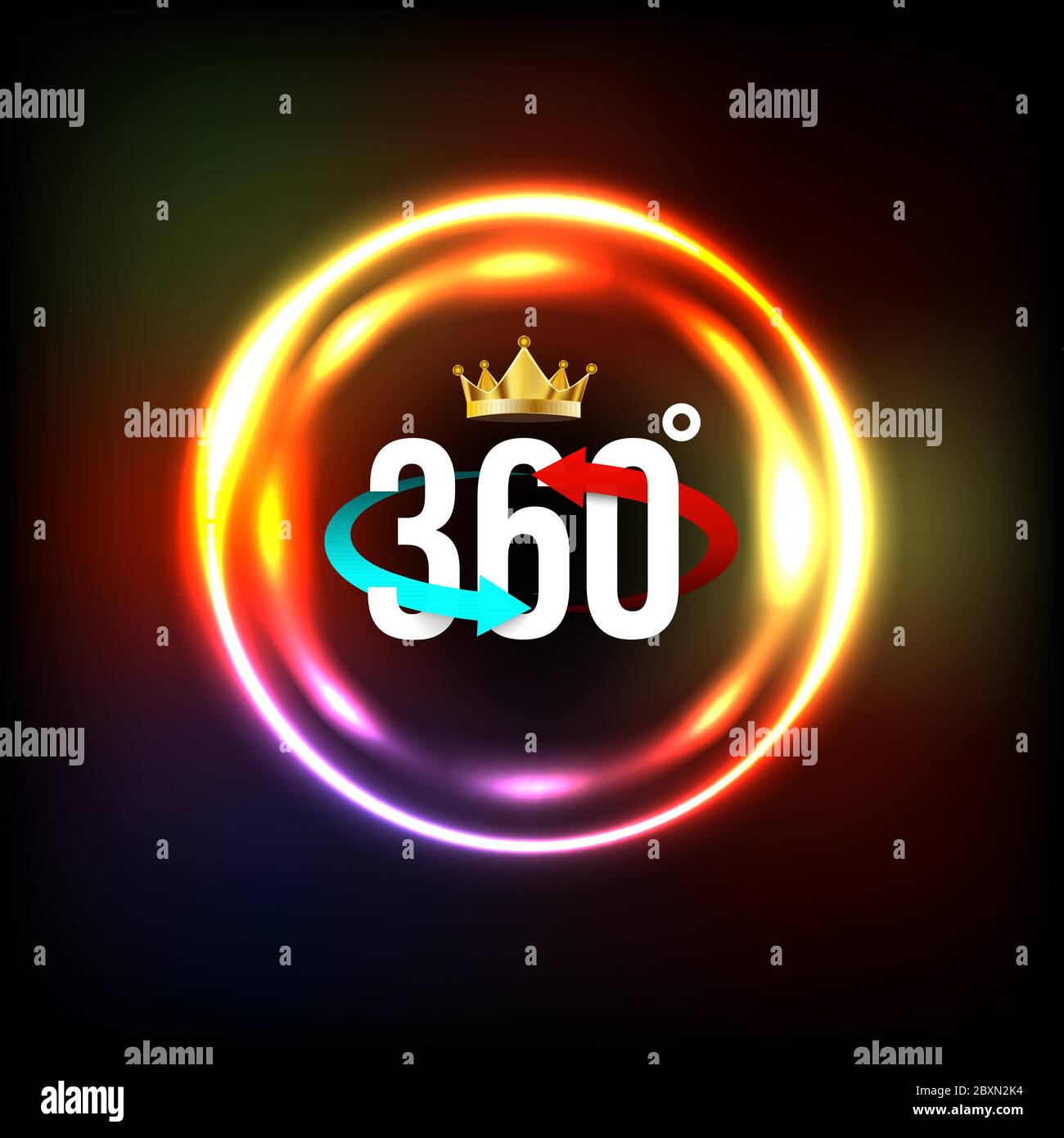 Angle 360 degrees sign with circle light. vector illustration. Stock Vector