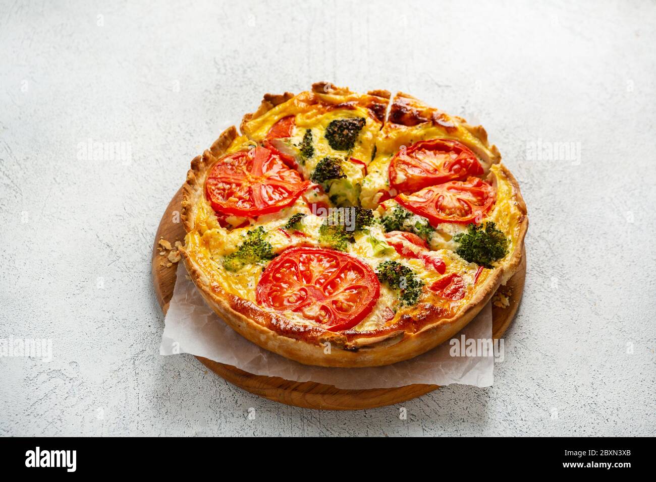 Vegetable tart with broccoli, quiche close up Stock Photo