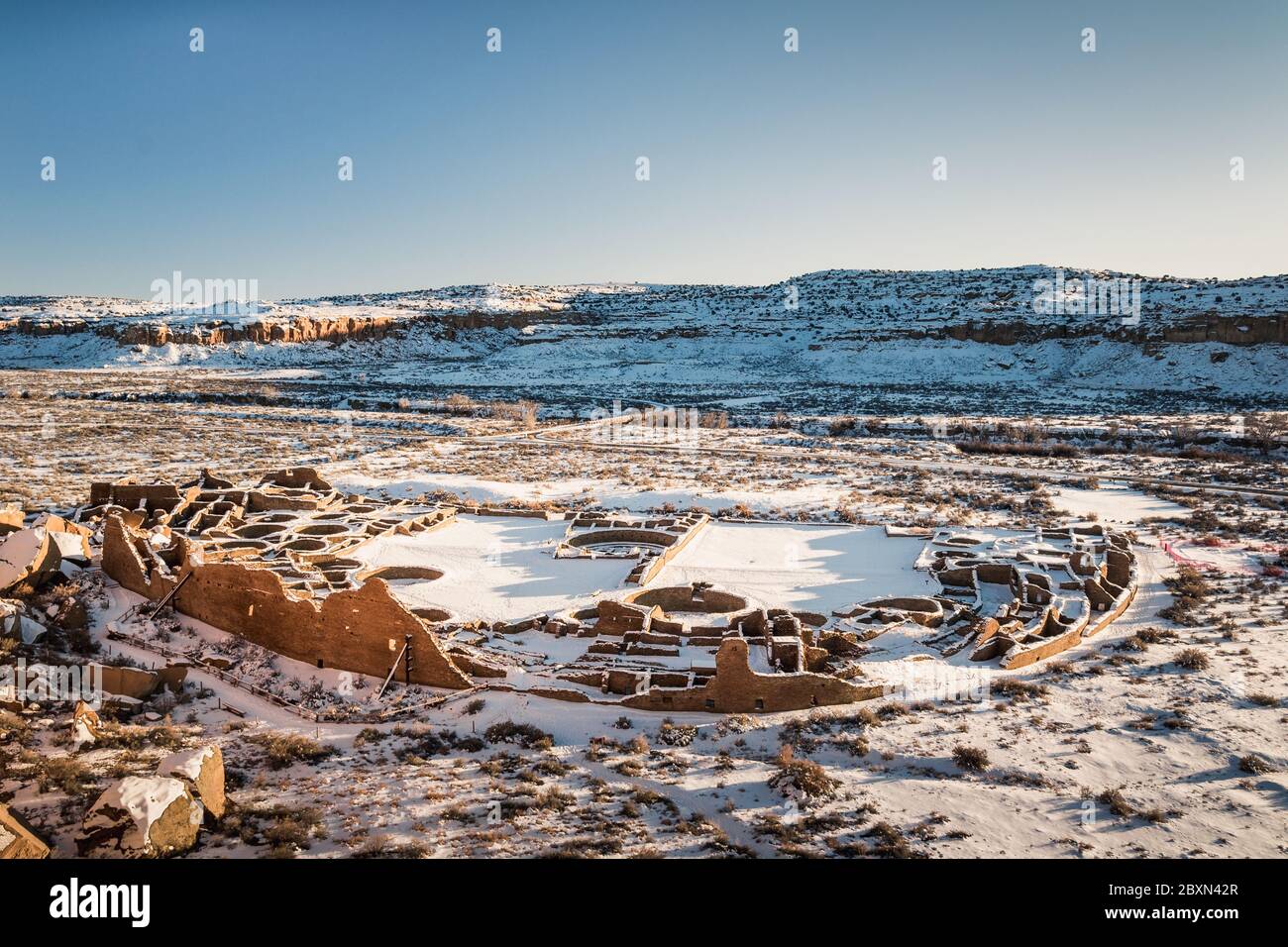 Pueblo Bonito is the largest great house in Chaco Culture NHP Stock Photo