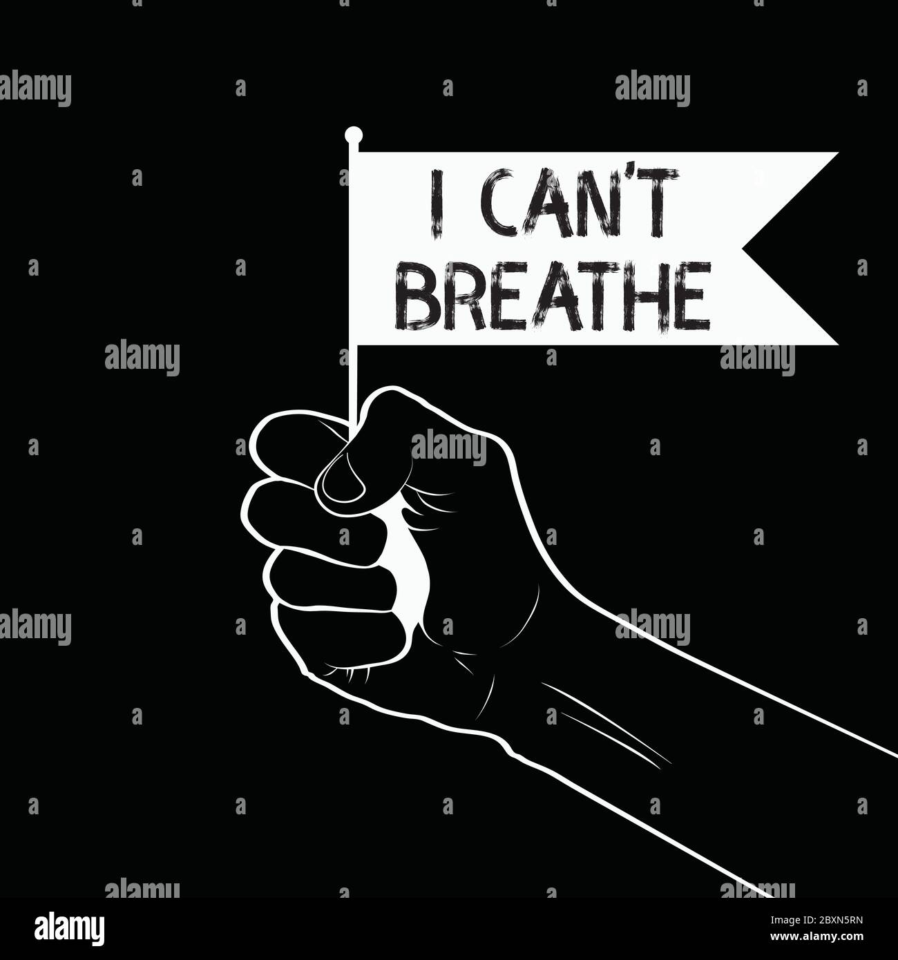 Hand holding a I can't breathe flag. Black lives matter concept Stock Vector