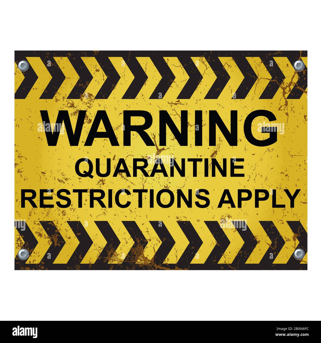 Warning quarantine restrictions apply sign relating to countries quarantining incoming international arrivals due to the worldwide pandemic Stock Photo