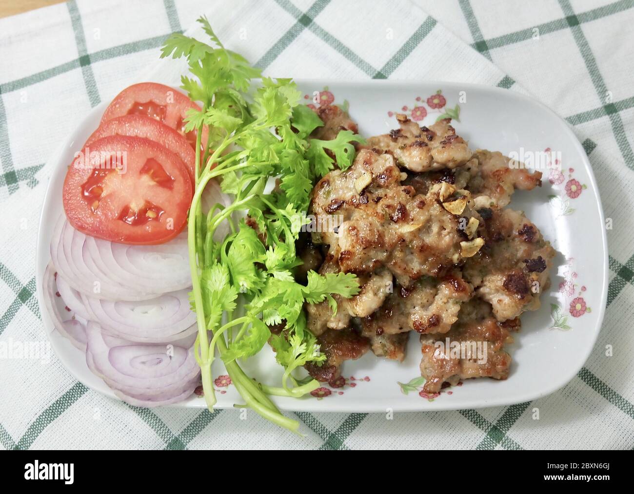 Cuisine and Food, Thai Traditional Deep Fried Marinated Minced Pork Served with Coriander and