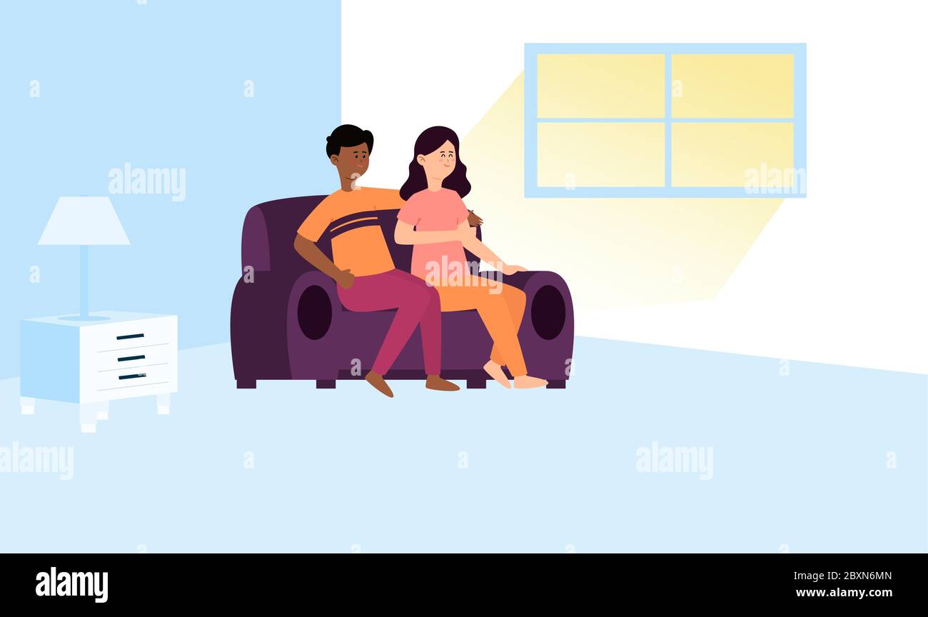 couple is loving each other in a room Stock Vector