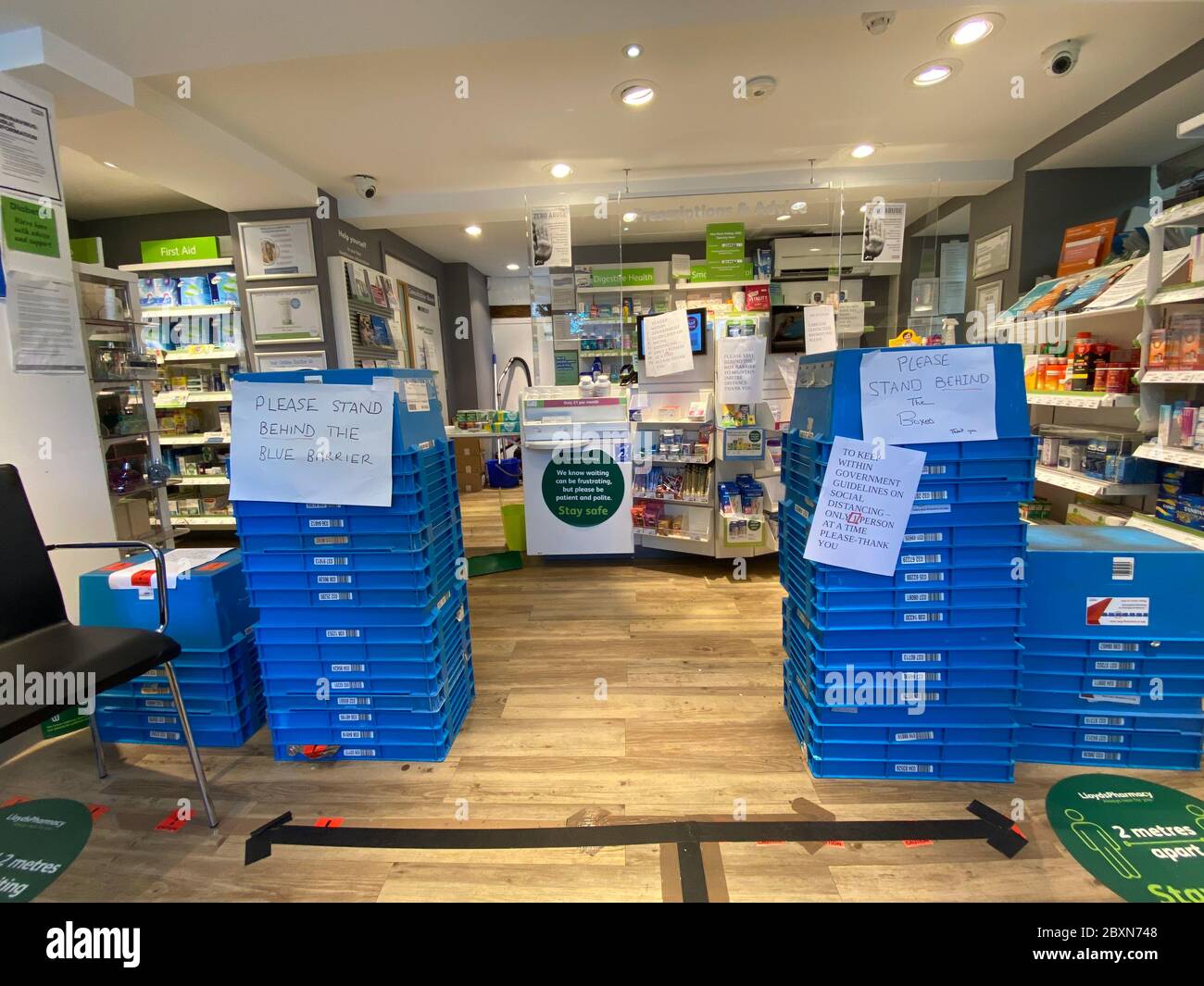 OXFORD, UK - May 2020: A pharmacy set up with social distancing measures Stock Photo