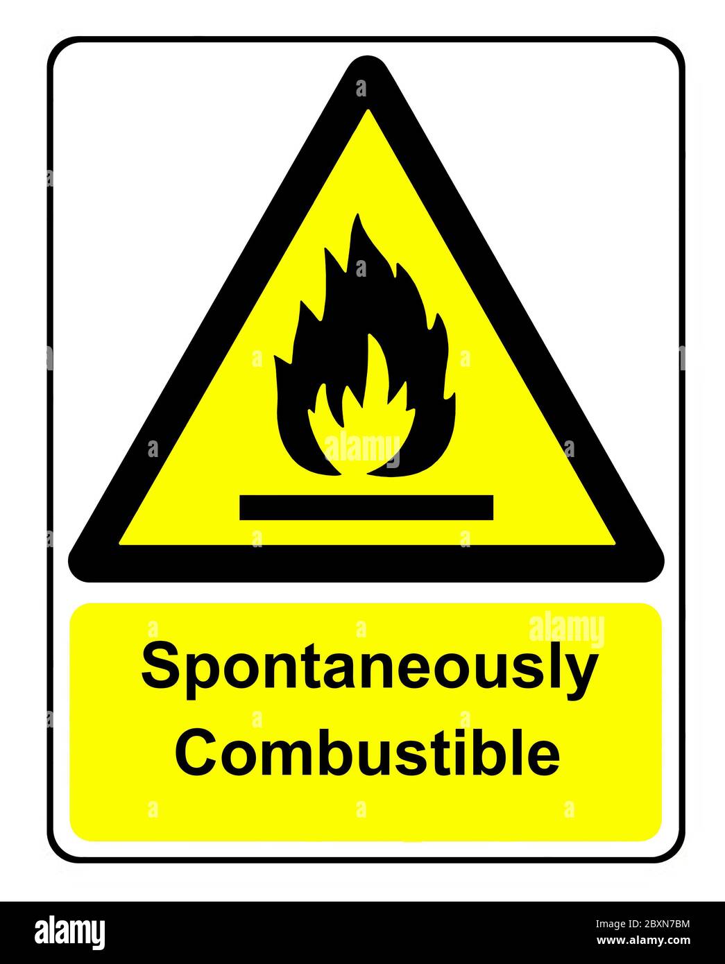 Spontaneously Combustible liquid yellow warning sign Stock Photo