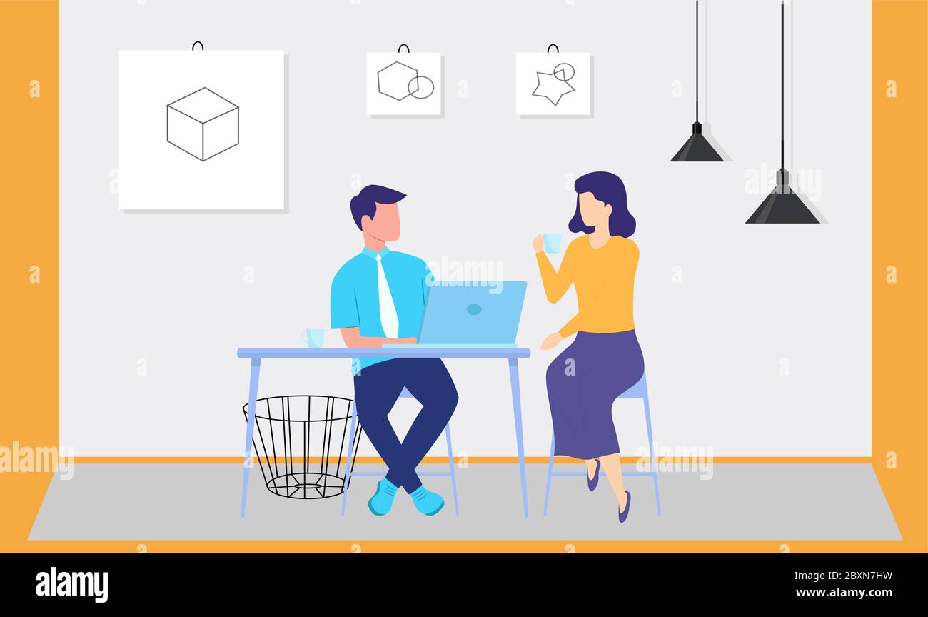 couple is sitting at home and working on laptop Stock Vector
