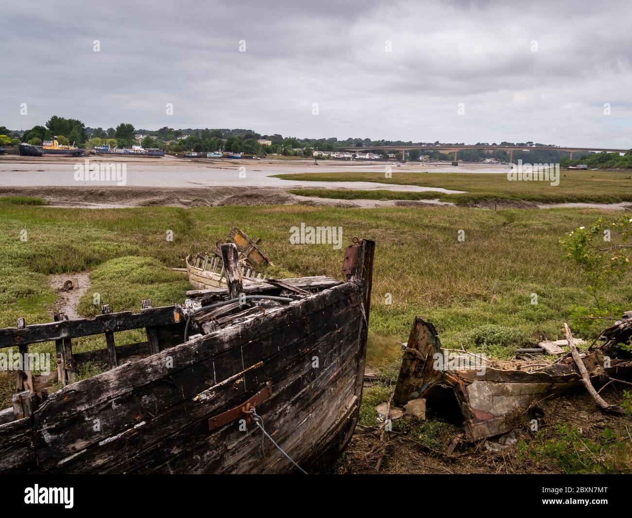 Old wooden ship, wrecks on the Salt Marshes by the River Torridge Estuary at Bideford on the South West Coast Path in Devon, England, UK Stock Photo