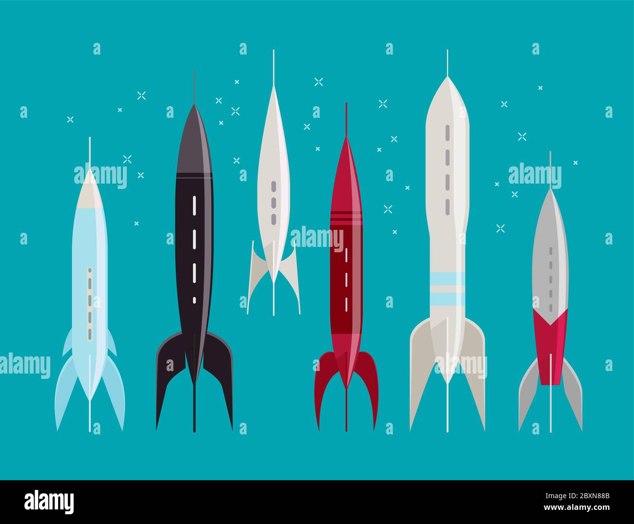 Space rocket, retro. Spaceship spacecraft vector illustration Stock Vector